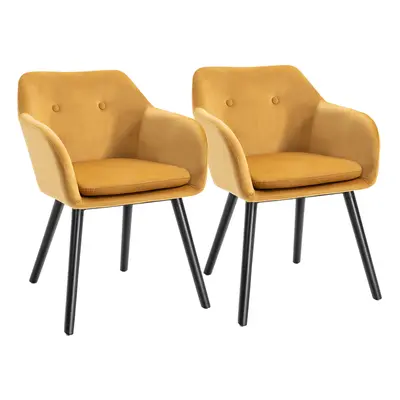 HOMCOM Modern Upholstered Fabric Bucket Seat Dining Armchairs Set of Yellow