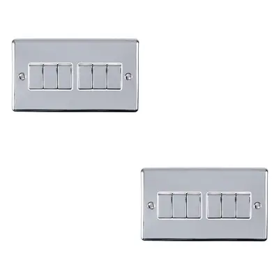 2 PACK Gang Metal Multi Light Switch POLISHED CHROME Way 10A White Trim