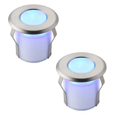 2 PACK Recessed Decking IP67 Guide Light - 0.8W Blue LED - Stainless Steel