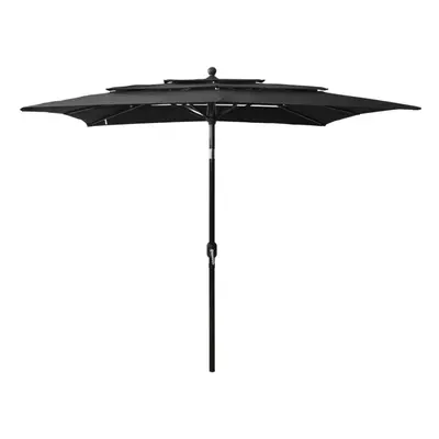 vidaXL 3-Tier Parasol with Aluminium Pole Black Outdoor Patio Sunshade Cover