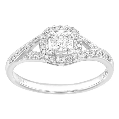 (N) Jewelco London 18ct White Gold Square Halo 0.40ct Diamond Crossover Shoulder Engagement Ring