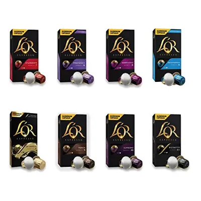 L'OR Favourites Assortment Nespresso Compatible Coffee Pods (Pack of 8, Total Drinks)