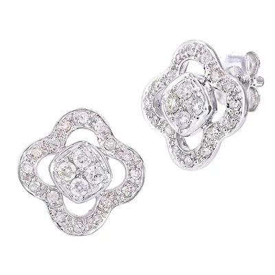 Jewelco London 9ct White Gold Round 1/4ct Diamond Flower Stud Earrings - PE0AXL5608W