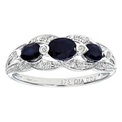 (P) Jewelco London 9ct White Gold Sapphire And Diamond Fig Design Ring