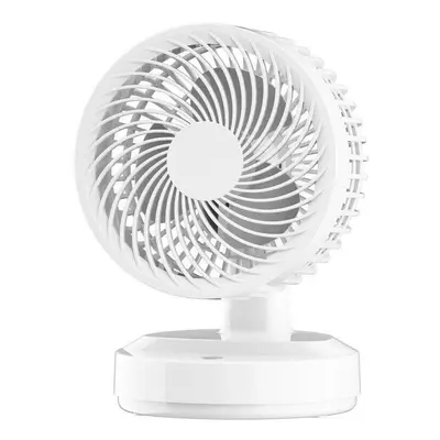 (White, With Battery) Mini Desktop Fan 3D Circulation USB Air Cooler Gear Wind Speed 4000mAh Bat