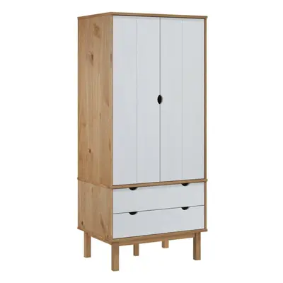 (Brown and white) vidaXL Solid Wood Pine Wardrobe Cloth Cabinet Closet Highboard Multi Colours