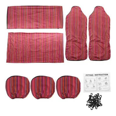 (Rose Red) 7pcs Seaters Car Seat Covers Protector Cushion Front Rear Linen for Universal Car SUV