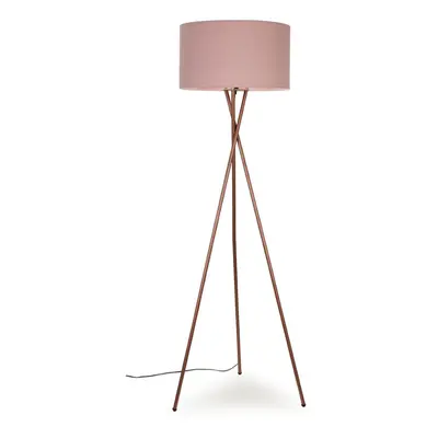 Modern Copper Metal Tripod Floor Lamp with a Pink Cylinder Shade - Complete with a 6w LED Bulb [