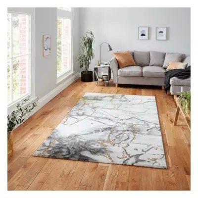 (160x220cm) Craft Marble Effect Rugs in Ivory Gold Dense Soft Mats