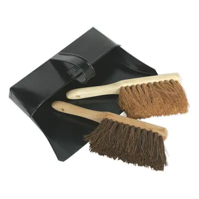 Metal Dustpan & Brushes Set - Brushes - Hard and Soft Bristles - Carry Handle