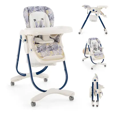 Folding Baby Highchair Adjustable Booster Seat W/ Removable Tray & Wheels