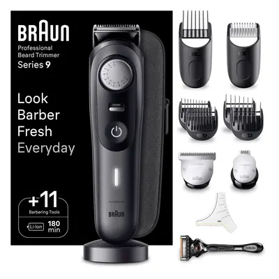 Braun Men's Beard Trimmer Series BT9441, Trimmer with Barber Tools and 180-min Runtime