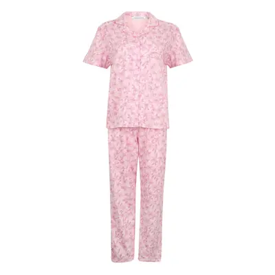 (Pink, UK 10/12) Slenderella Ladies Floral Meadow Jersey Cotton Pyjamas