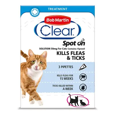 (Six Pack (18 Pipettes)) Bob Martin Clear Spot On Cat Fipronil Flea & Tick Treatment