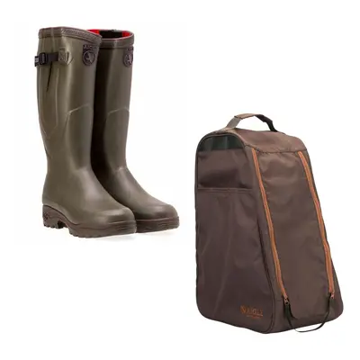 (8, khaki) Aigle Parcours ISO Insulated Wellington Boots with Aigle Boot bag