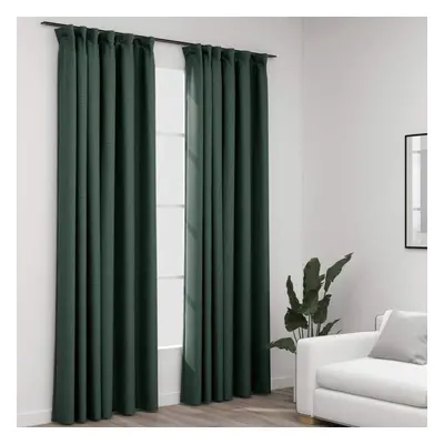 vidaXL 2x Linen-Look Blackout Curtains with Hooks Green 140x245cm Drape Blind