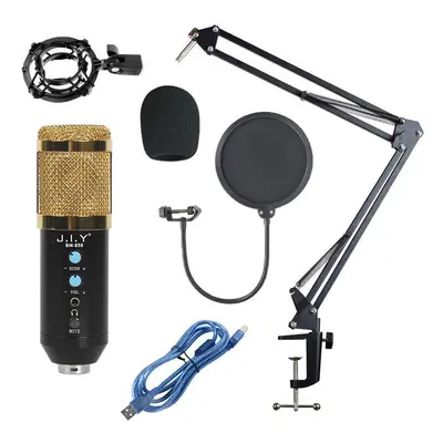 (Black, B) USB Condenser Microphone HIFI Noise Reduction Reverberation Volume Adjustable Recordi