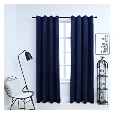 vidaXL 2x Blackout Curtains with Metal Rings Velvet Dark Blue 140x175cm Blind