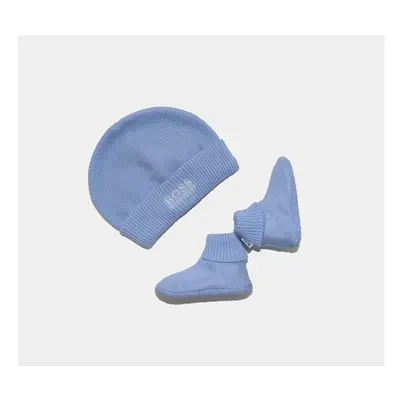 (3 Months, Blue) Hugo Boss Baby Knit Boots Caps Set Months