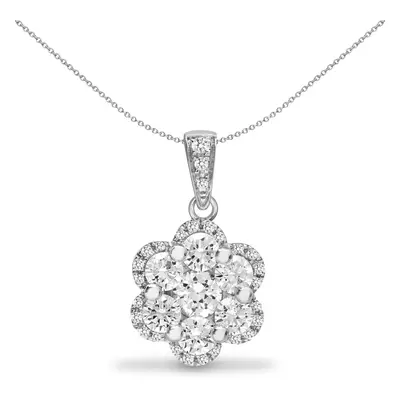 Jewelco London Solid 18ct White Gold Pave Set Round G SI 0.77ct Diamond Daisy Halo Cluster Clust