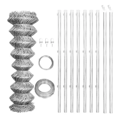 vidaXL Galvanised Chain Link Fence 15x1.25m with Posts Garden Fencing Barrier