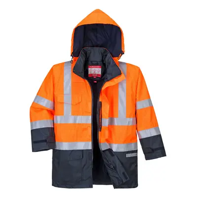 (Orange/Navy, S) Portwest Bizflame Rain Hi-Vis Multi-Protection Jacket