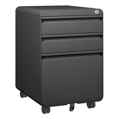 (Black) 3-Drawer Mobile Rolling File Cabinet Lockable