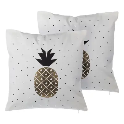 Set of Cushions YASMIN Cotton x cm Plant Pattern White Gold Black