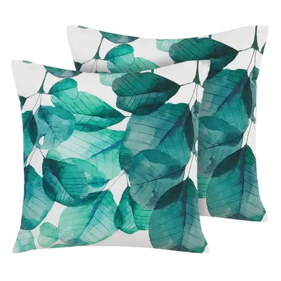 Set of Outdoor Cushions Leaf Motif x cm Teal Blue and White TREBBO