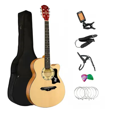 38" Full Size String Acoustic Guitar White Natural Colour