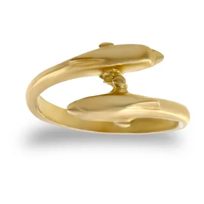 (D) Jewelco London Girls Solid 9ct Yellow Gold Double Dolphin Crossover Torque Baby Ring