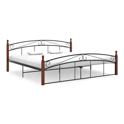 vidaXL Bed Frame Black Metal and Solid Oak Wood 200x200 cm Bedroom Furniture