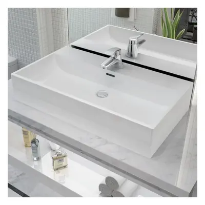 vidaXL Basin with Faucet Hole Ceramic White 76x42.5x14.5 cm