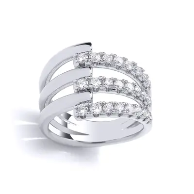 (K) Jewelco London Sterling Silver CZ Fancy Crossover Ring Stacker Ring - GVR960