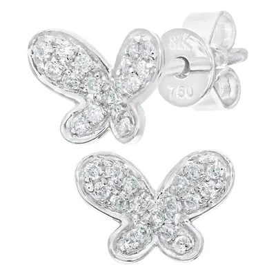 Jewelco London 18ct White Gold Round 15pts Diamond Pave Concave Butterfly Stud Earrings - DE1AXL