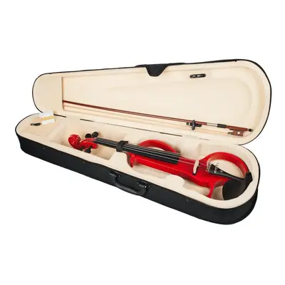 (Red) Full Size 4/4 Violin Electric Violin Fiddle Maple Body Fingerboard Pegs Chin Rest with Bow