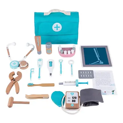 18 Pcs Children Wooden Role Play Pretend Dentist Toolbox Doctor Medical Playset with Stethoscope