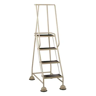 4 Tread Mobile Warehouse Steps BEIGE 1.68m Portable Safety Ladder & Wheels