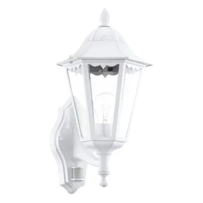 IP44 Outdoor Wall Light & PIR Sensor White Aluminium Lantern x 60W E27 Bulb