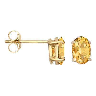 Jewelco London Ladies 9ct Yellow Gold Amber Oval Citrine Claw Solitaire Stud Earrings, 6x4mm - J