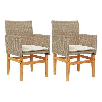 (beige, with cushion) vidaXL Garden Chairs with Cushions Outdoor Chair Poly Rattan and Solid Woo