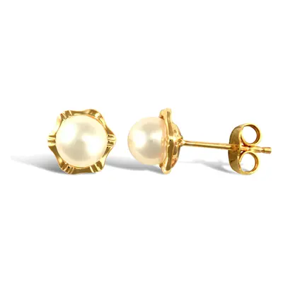 Jewelco London Ladies 9ct Yellow Gold Seawater Cultured Akoya Pearl Flower Stud Earrings 5.5-6mm