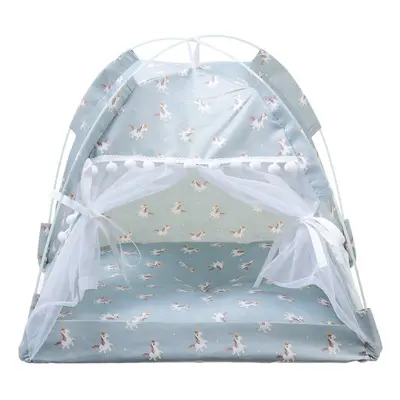 (M, A) Pet Tent Cat Bed Puppy House Cushion Pad Bed Flamingo Pattern Indo