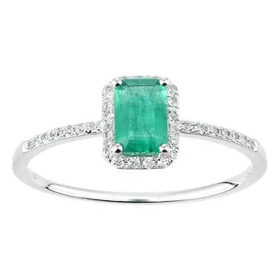 (O) Jewelco London 18ct White Gold Octagon Emerald and Diamond Cluster Ring