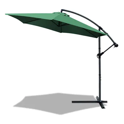 VOUNOT 3m Cantilever Garden Parasol, Banana Patio Umbrella with Crank Handle and Tilt, Green