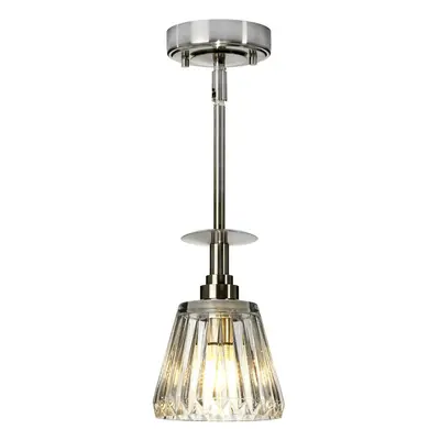 IP Pendant Light Fitting Cut Glass Shade Brushed Nickel Integral LED G9 3.5W