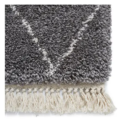 Boho Runners in Grey Soft Deep Shaggy Fringed Mats 60x230cm