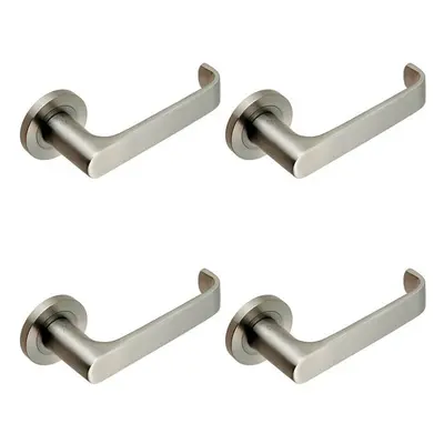 4x PAIR Straight Bold Faced Safety Handle Concealed Fix Round Rose Satin Steel