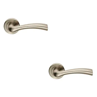 2x PAIR Curved Flowing Flared Handle Concealed Fix Round Rose Satin Nickel