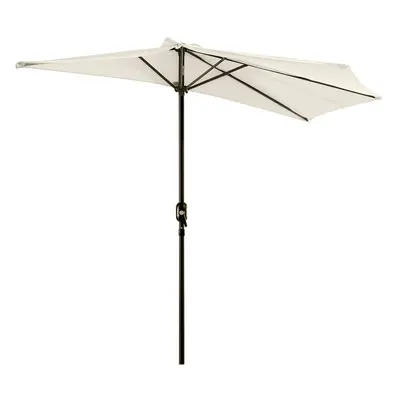 Outsunny 3(m) Half Round Parasol Garden Sun Umbrella Metal w/ Crank Cream White